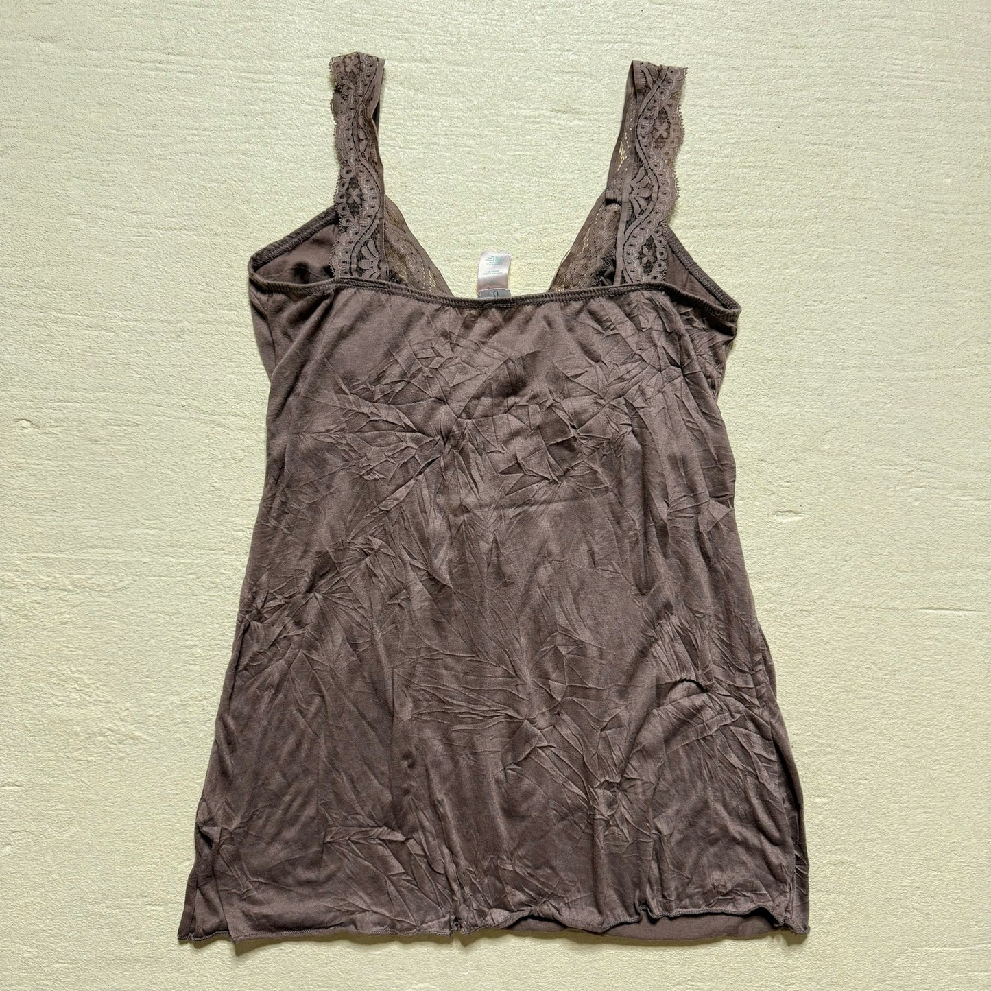 Y2K Aqua Lace Trim Brown Cami Tank Top, Size Medium