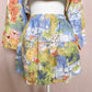 Upcycled Vintage Linen Blend Tropical Button Up Skirt Set, Size Small