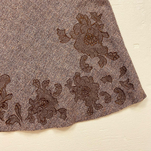 Vintage Express Wool Floral Embroidered Midi Skirt, Size 9/10