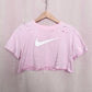 Reworked Nike Swoosh Pink Distressed Crop Tee, Size Large