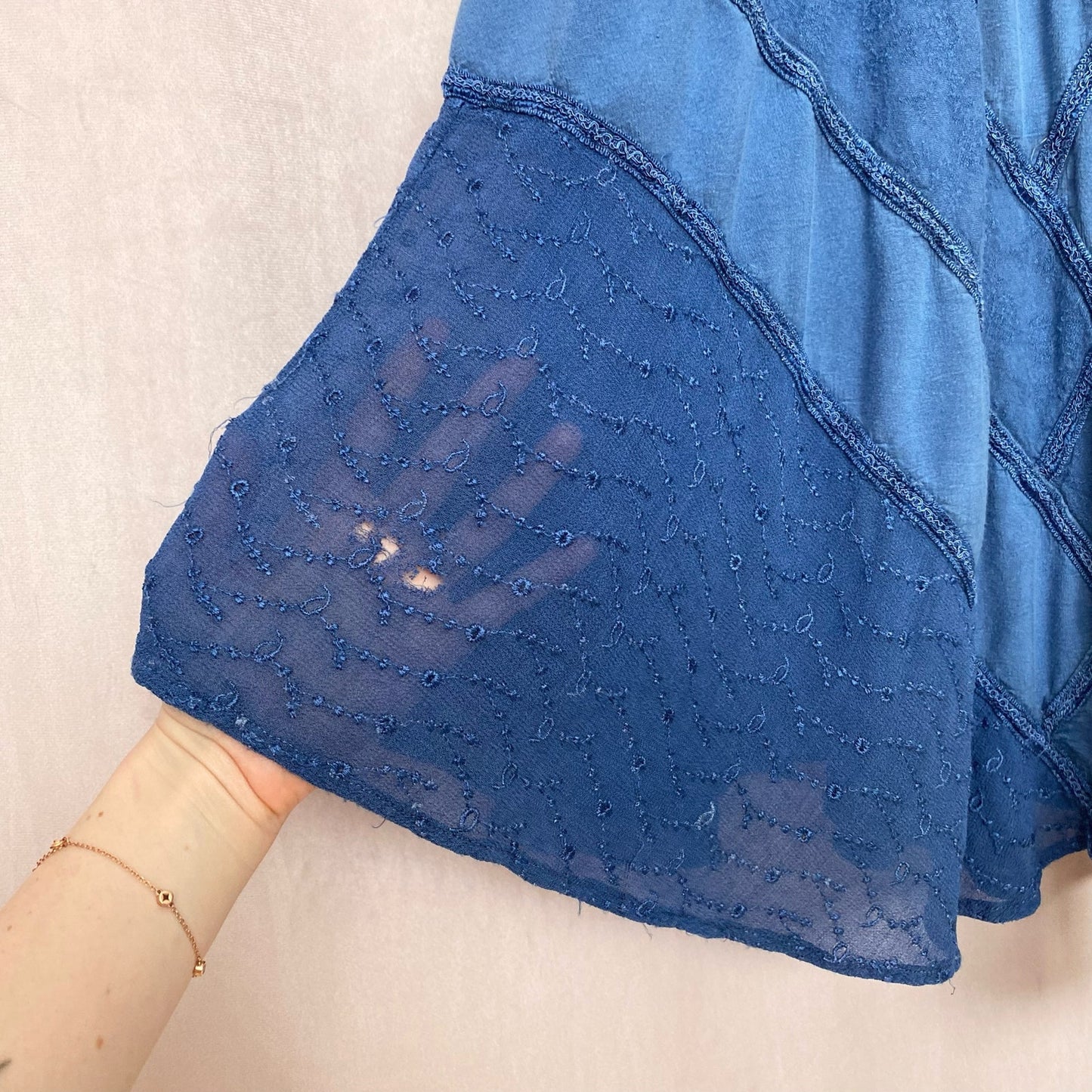 Vintage Boho Hippie Blue Tiered Asymmetrical Midi Skirt, "Free Size"