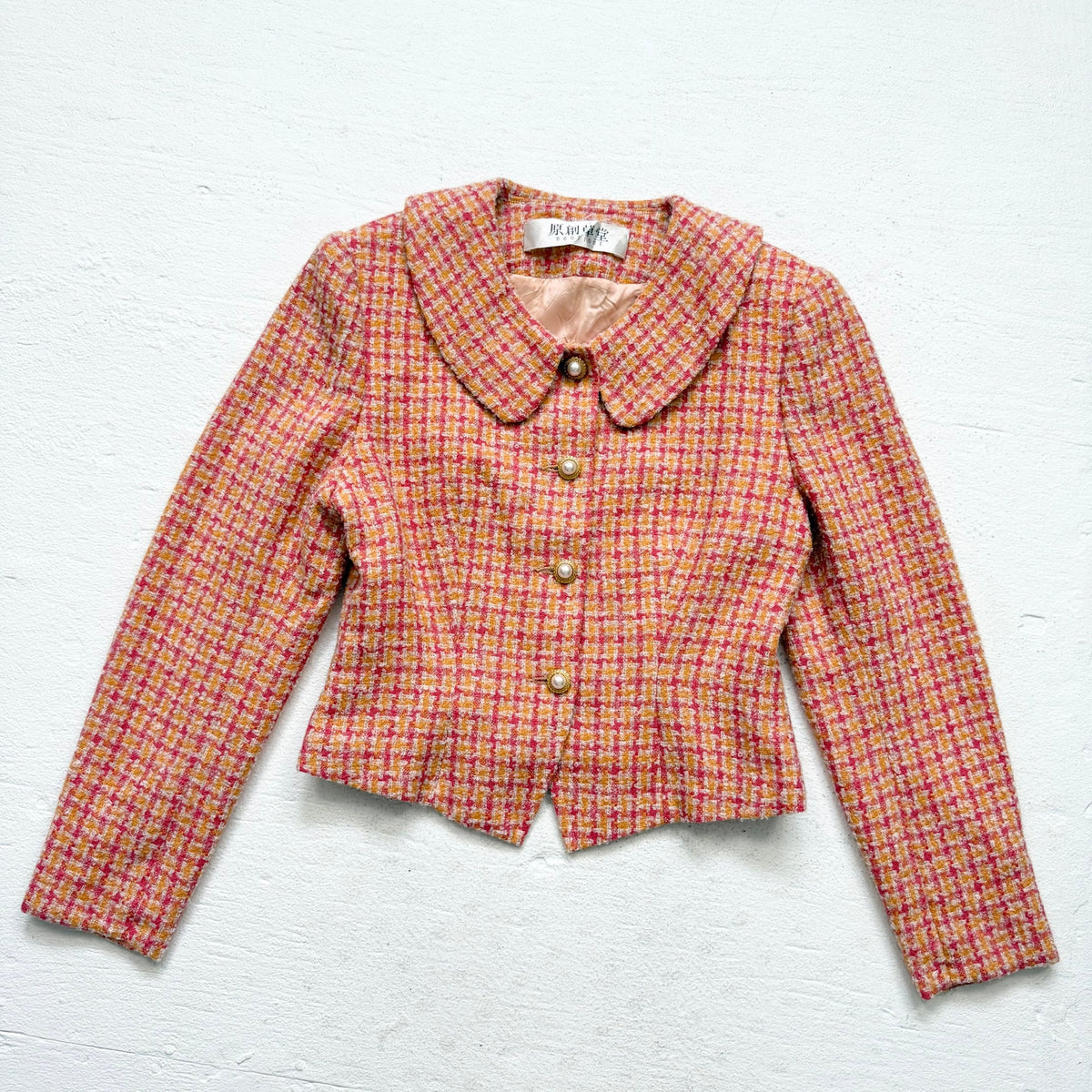 Vintage 80s/90s Boutique Orange Pink Wool Tweed Jacket, Size Small 