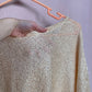 Y2K Cream Sequins Deep V-Neck Short Sleeve Knit Top, Size XL