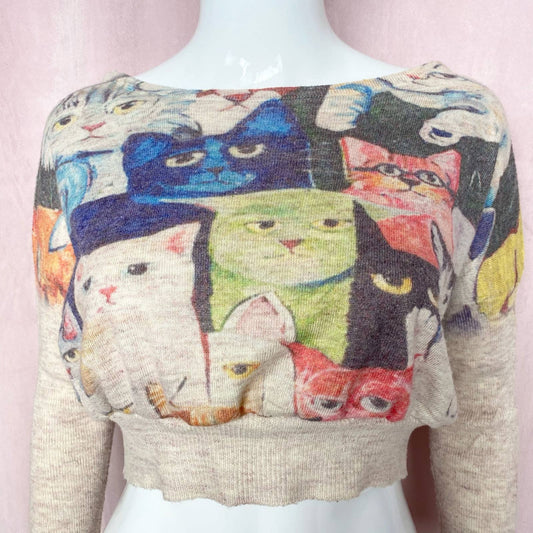 Reworked Crop Cat Sweater, Size S/M