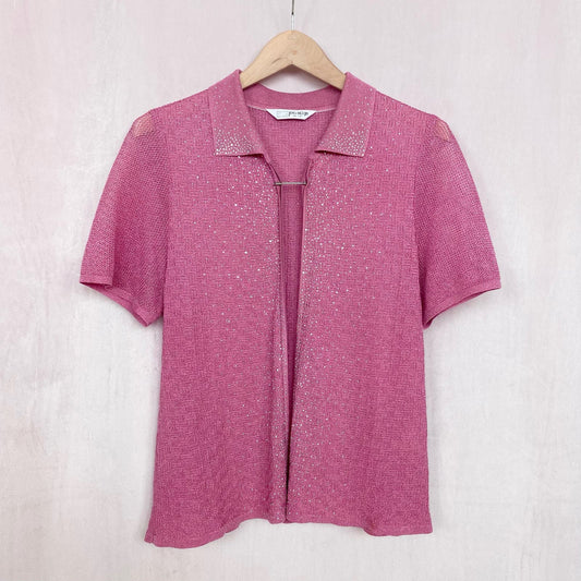 Vintage Jung Ho Jin Rhinestone Pink Mesh Short Sleeve Top