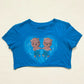 Reworked Sea Otter Love Blue Crop Baby Tee, Size Small