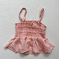 Secondhand Meraki Peach Gingham Smocked Peplum Crop Top, Women's Small