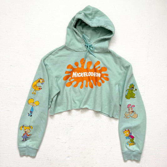 Reworked Nickelodeon Characters Crop Hoodie Green Graphic Retro 90s Y2K M