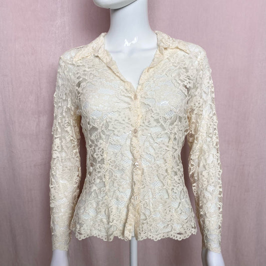 Vintage ICE Cream Lace Button Up Long Sleeve, Size Small