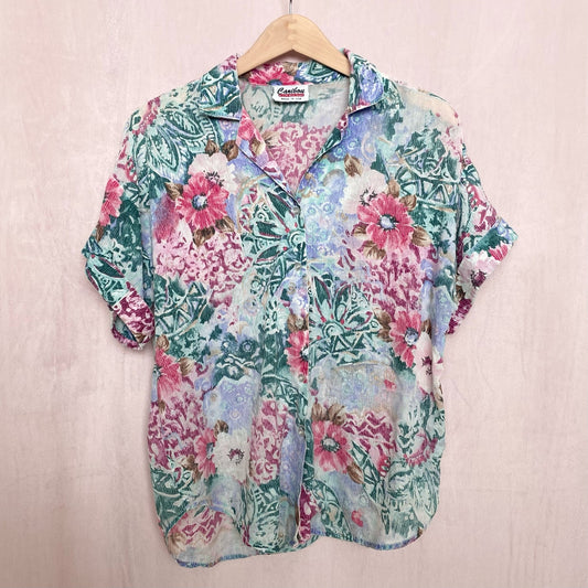 Vintage Caribou Floral Short Sleeve Button Up, Size Large
