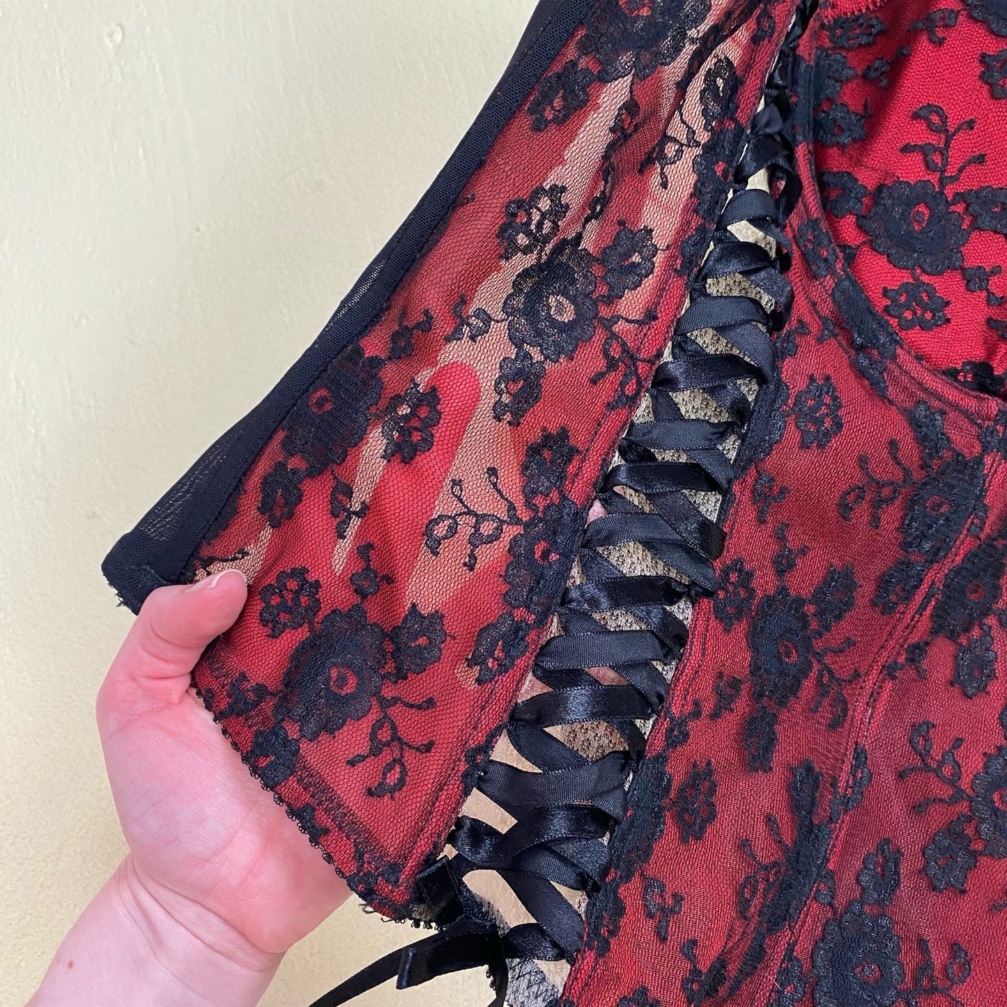 Vintage Red & Black Mesh Lace Corset Top