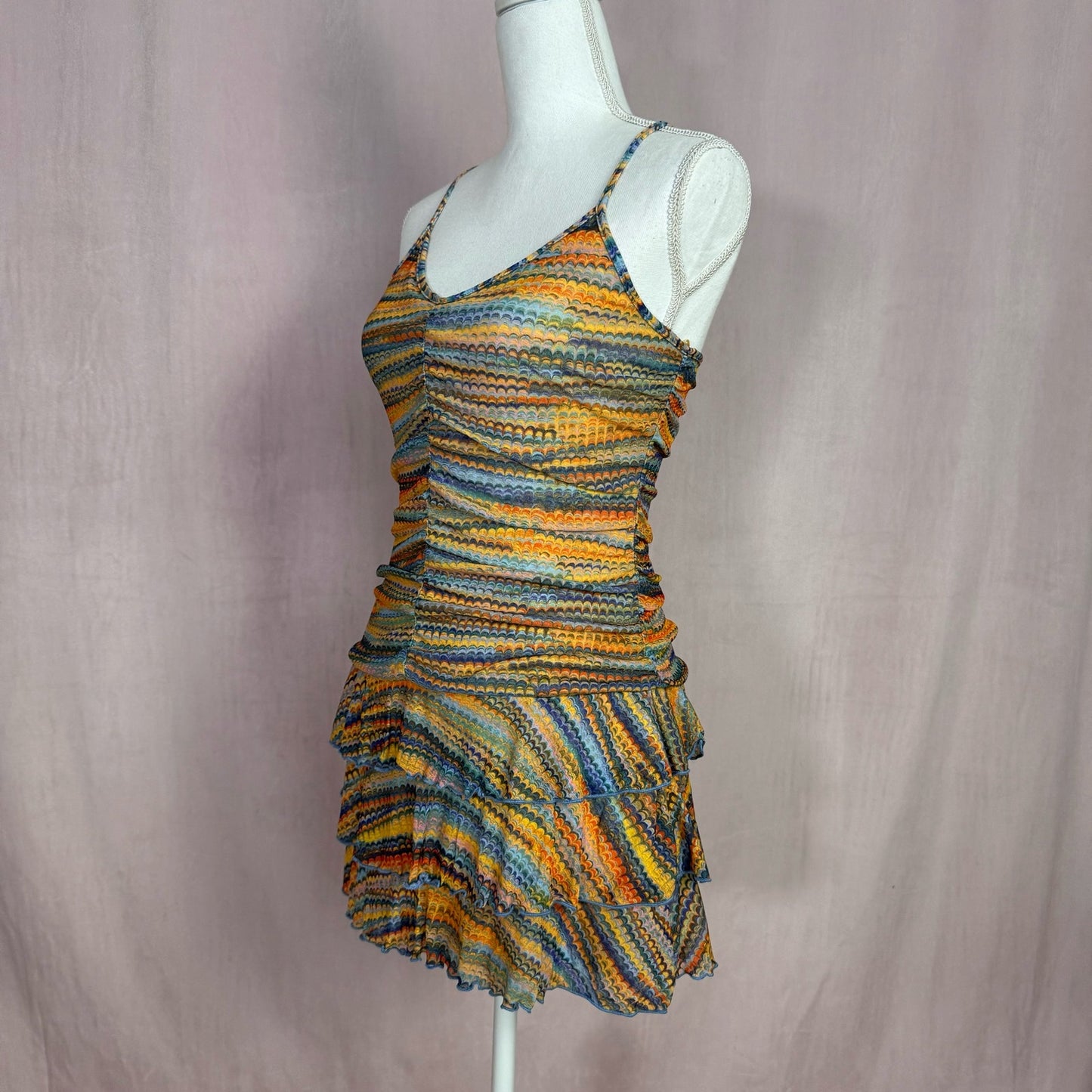 Secondhand Wild Fable Zigzag Ruched Tiered Mini Dress, Size Small