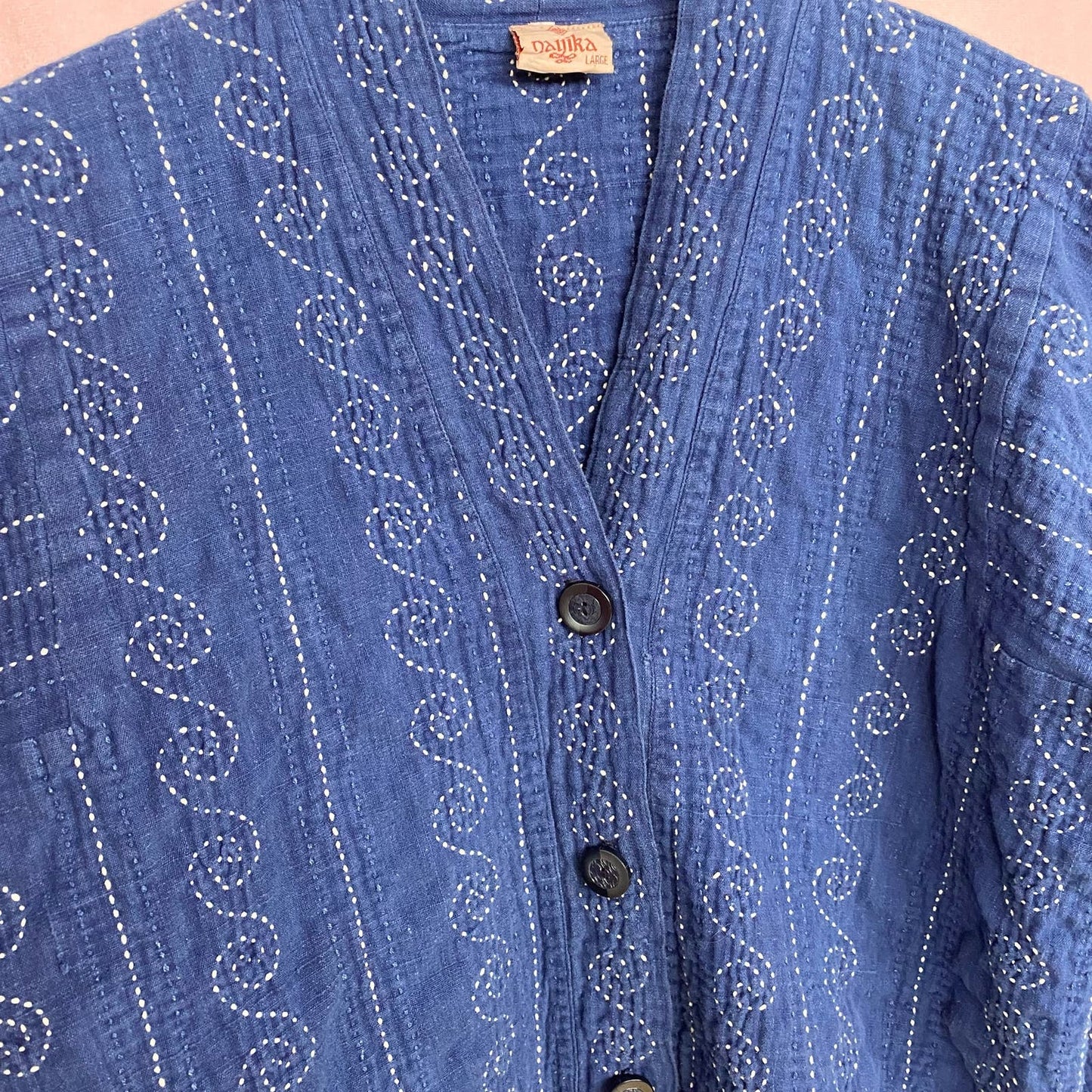 Vintage Blue Denim Button Down Oversized Jacket, Size Large