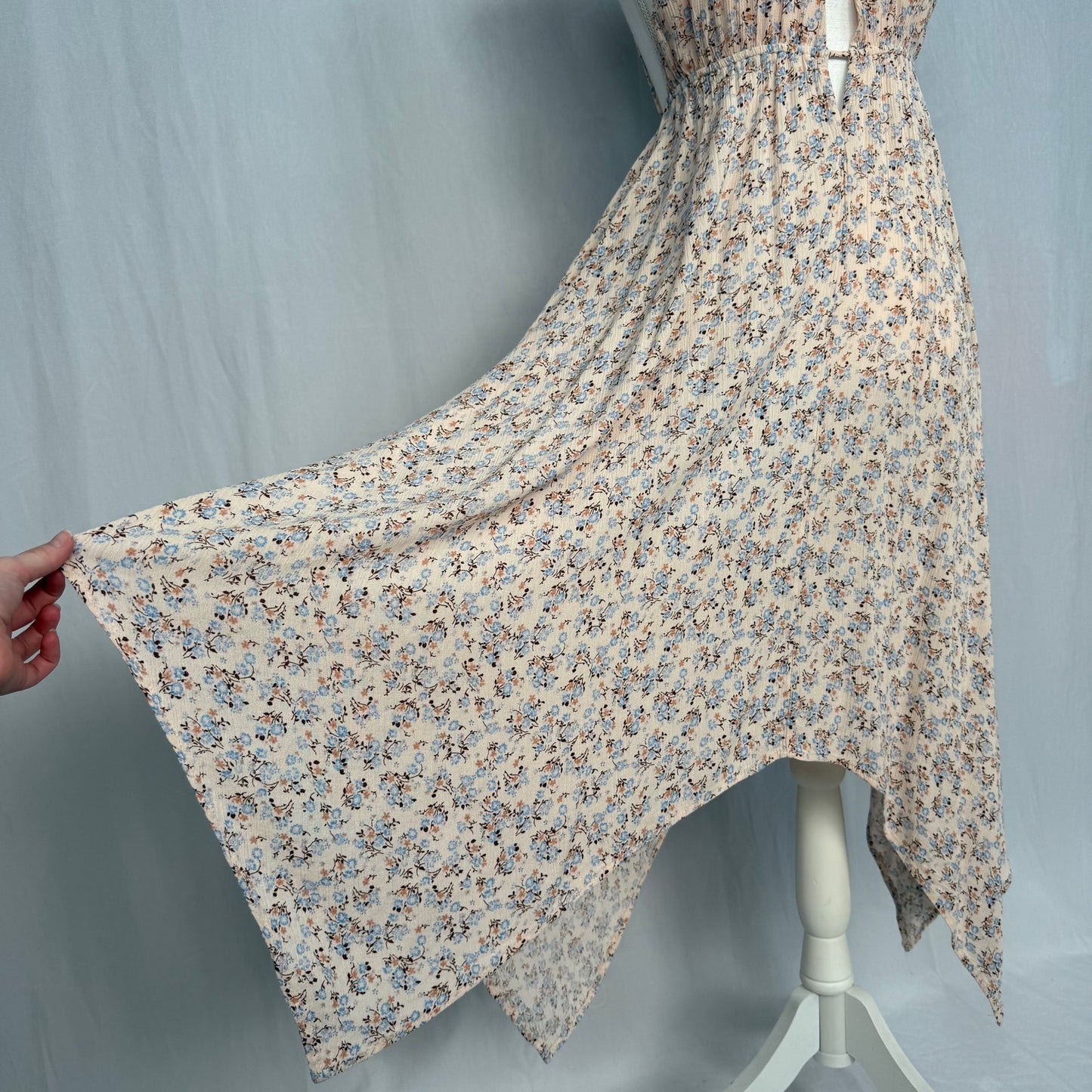 Secondhand Mahina Floral Rayon Handkerchief Hem Halter Midi Dress, Size Small