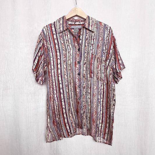 Vintage Robert Stock Silk Stripe Button Up Shirt, Size Medium