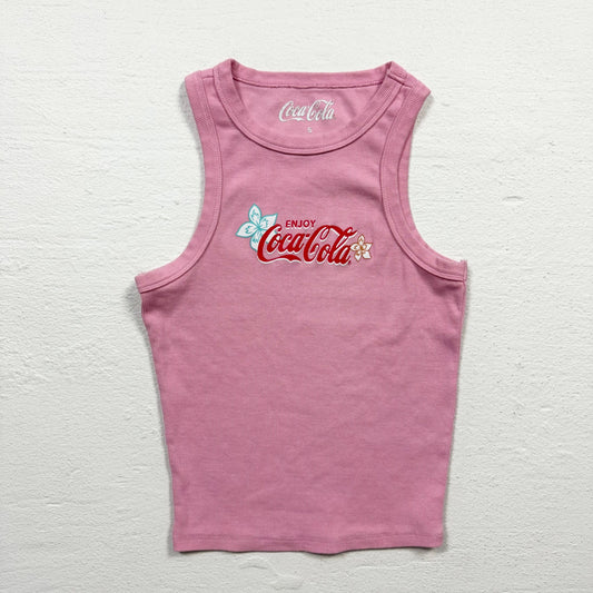 Secondhand Coca-Cola Pink Ribbed Graphic Tank Top, Size Small