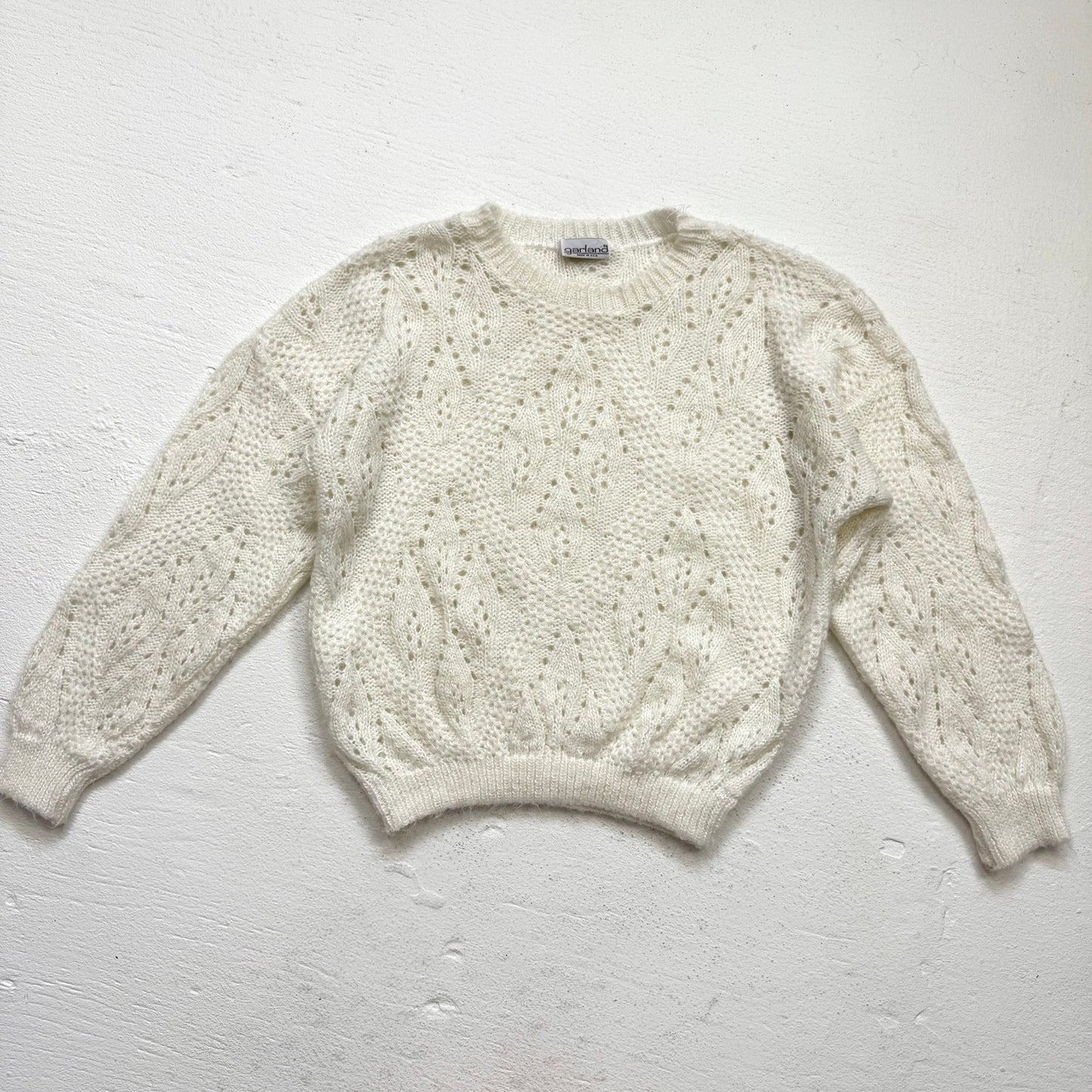Vintage 80s/90s Garland Cream Fuzzy Open Knit Sweater, Size M/L