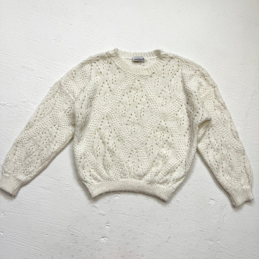 Vintage 80s/90s Garland Cream Fuzzy Open Knit Sweater, Size M/L