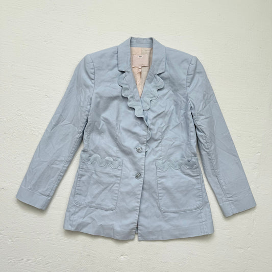 Secondhand Rebecca Taylor Light Blue Scalloped Cotton Blazer, Size 4
