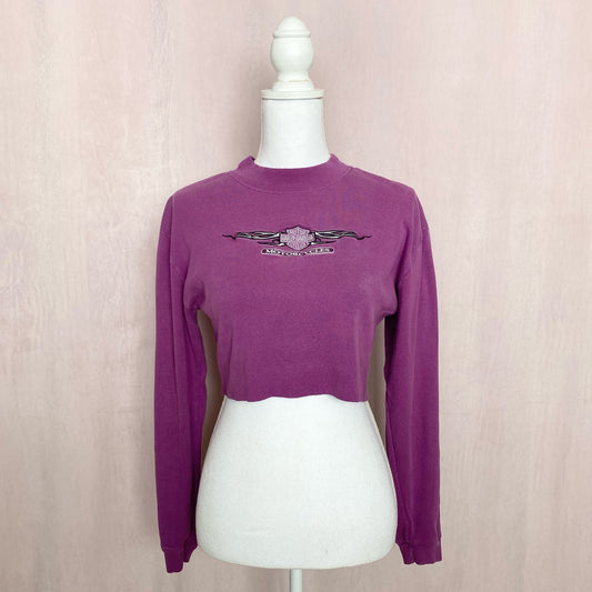 Reworked Vintage Harley Davidson Crop Long Sleeve, Size Medium