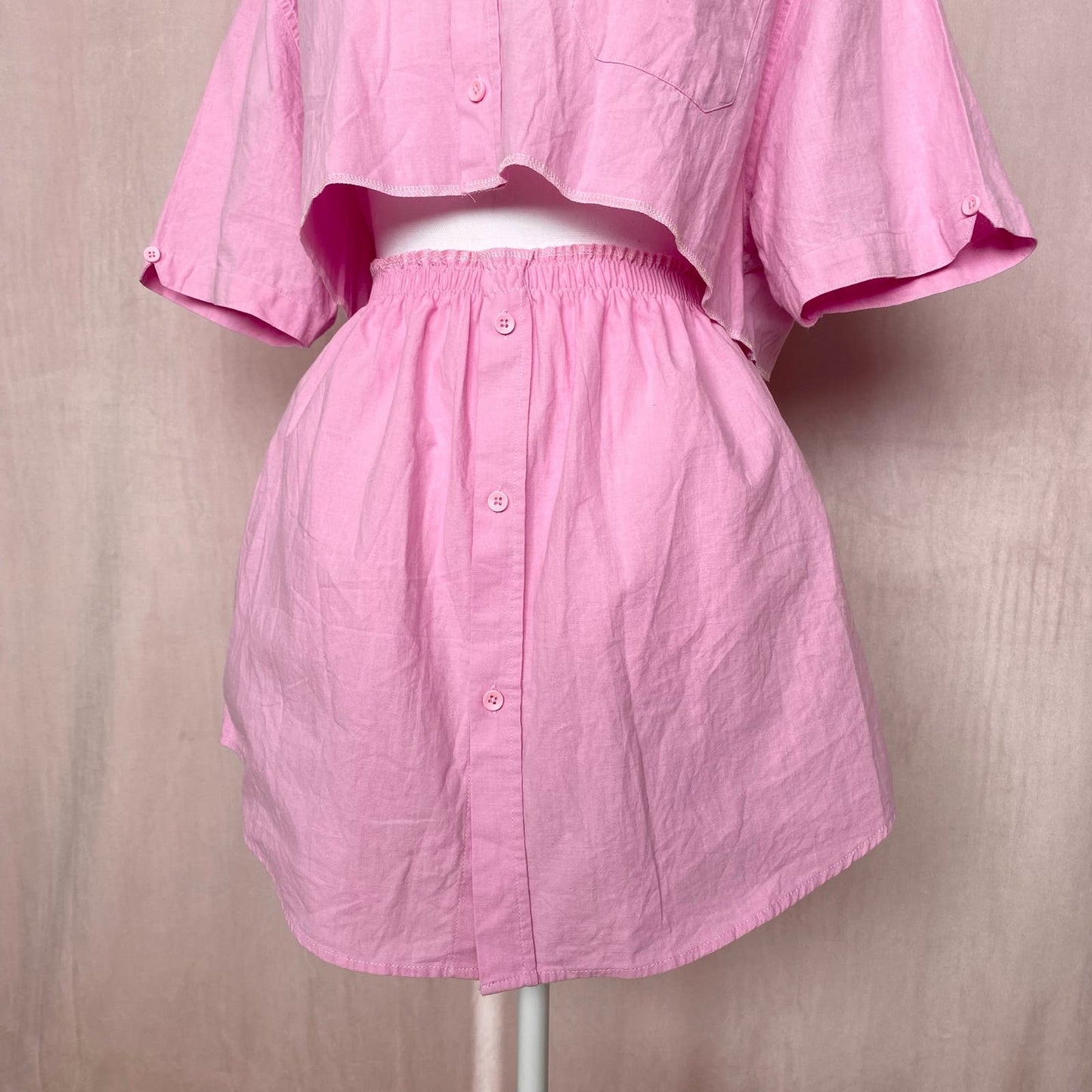 Upcycled Pink Cotton Linen Two Piece Skirt Set, Size M/L