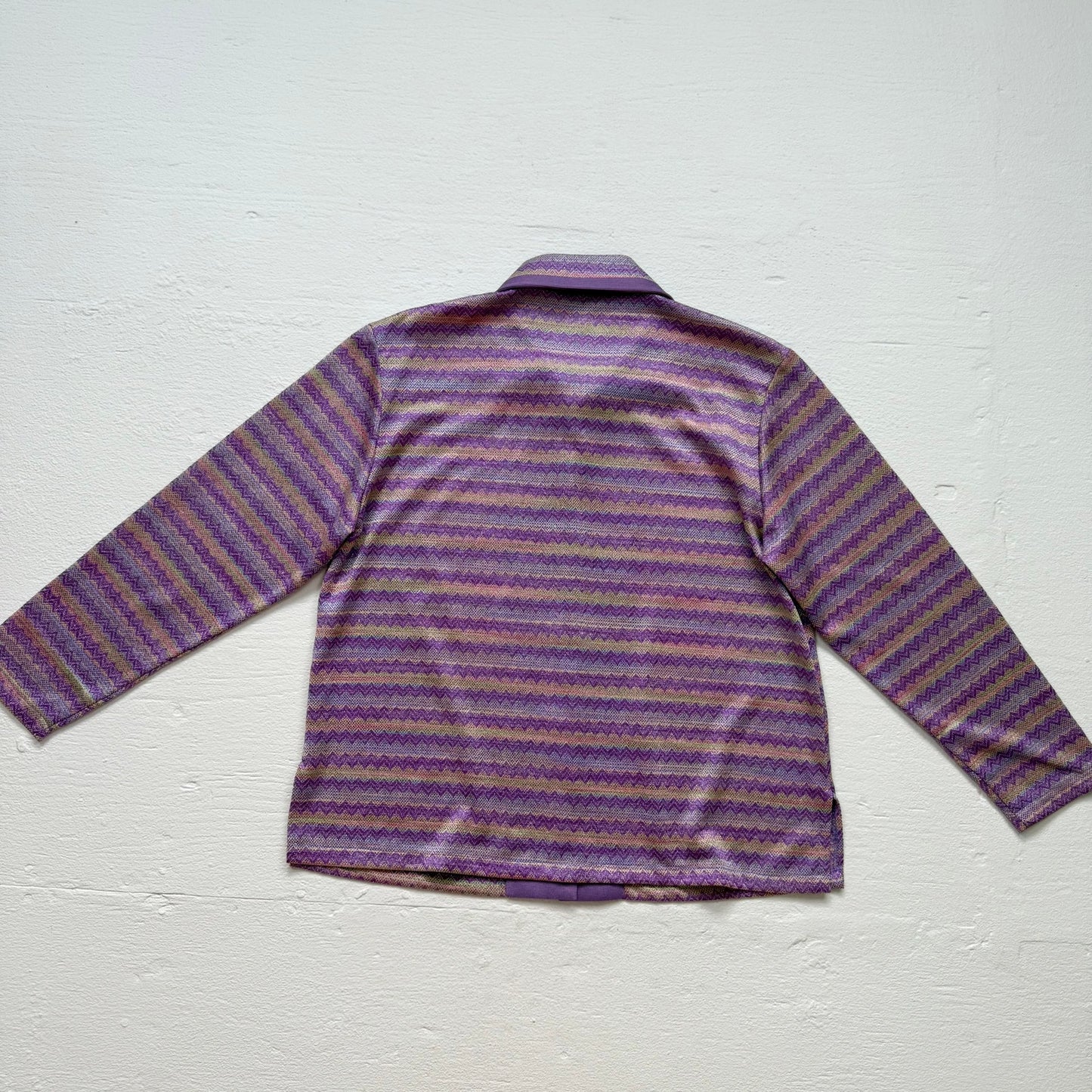 Secondhand Purple Zigzag Metallic Stripe Knit Button Up Rhinestone Collar, Size XL