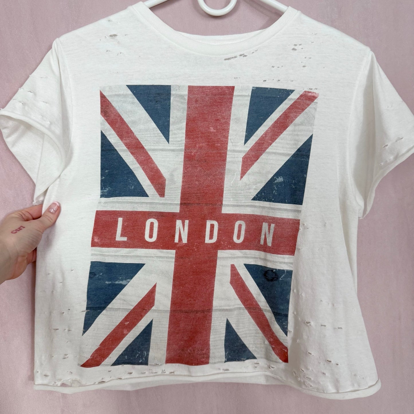 Reworked London Flag Distressed T-Shirt, Size Medium