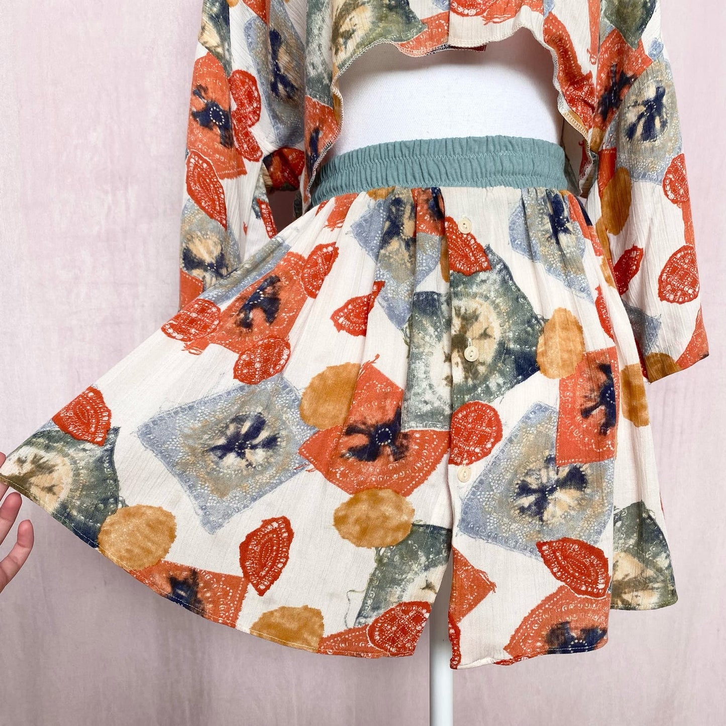 Upcycled Vintage Button Front Two Piece Skirt Set, Size S/M