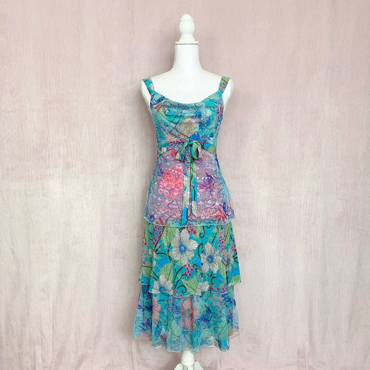 Vintage ANAC Floral Layered Midi Dress, Size Small