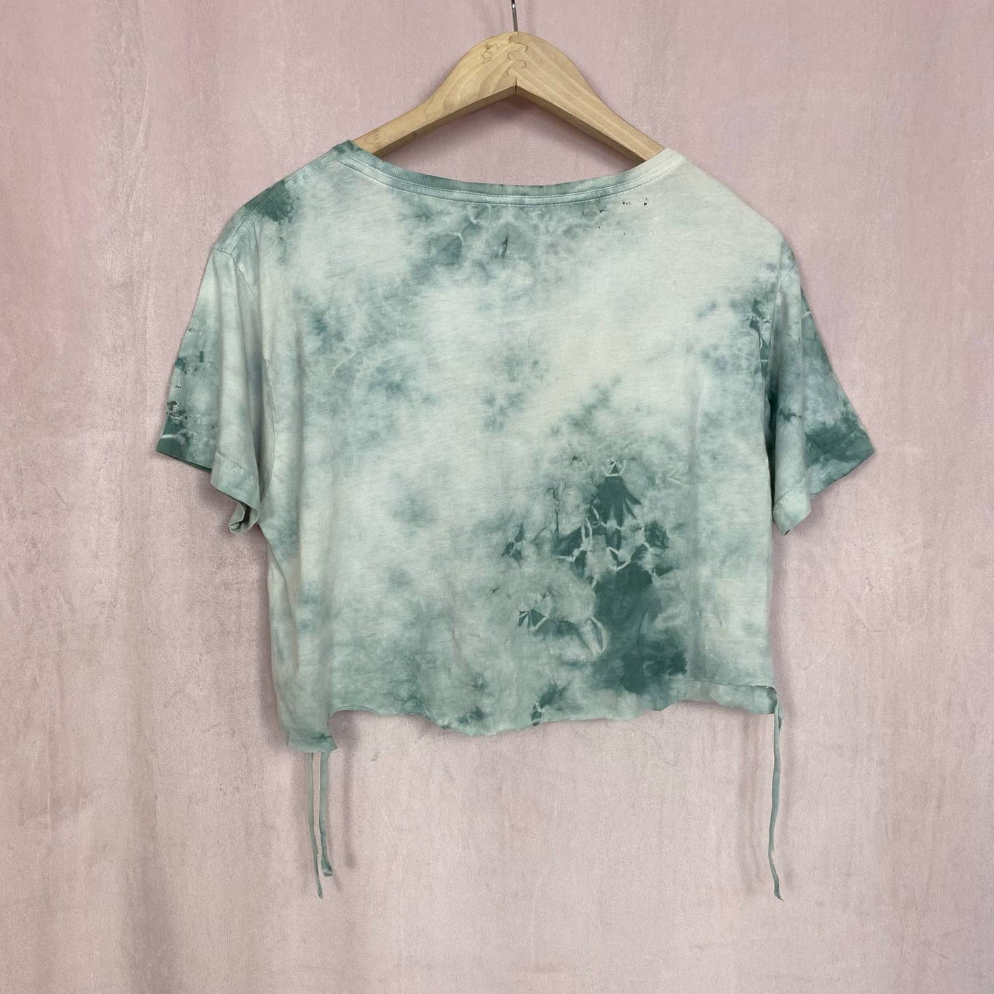 Upcycled Roxy Distressed Tie Dye Crop Smiley Tee, Size Medium