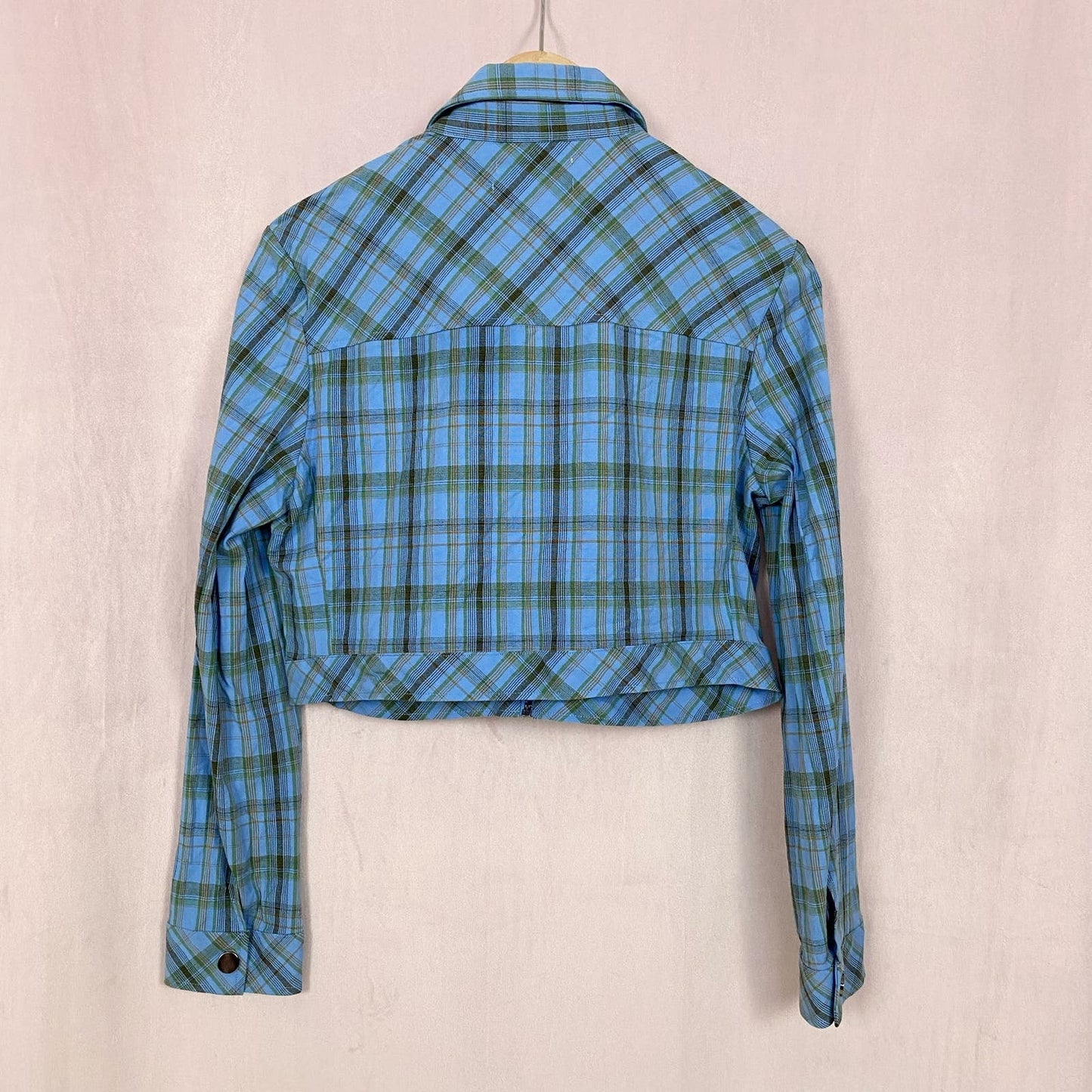 Secondhand Urban Outfitters Blue Plaid Zip Up Crop Jacket, Size Medium