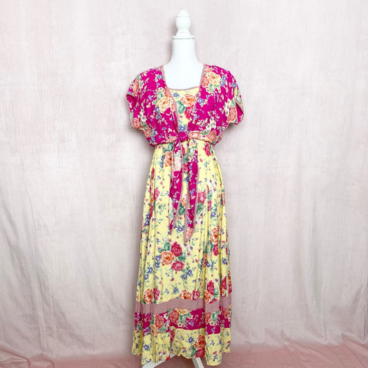 Vintage Bila Pink Yellow Floral Maxi Dress, Size Medium
