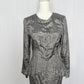 Vintage 80s True Wit Skirt Suit Set Gray Satin Geometric Print, Size 5/6