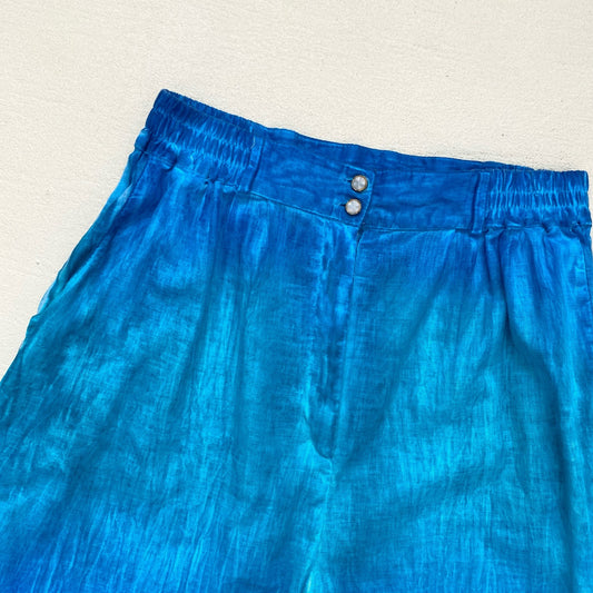 Vintage Aqua Blue Ombre High Rise Wide Leg Long Shorts, Size M/L