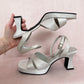 Y2K Mudd Silver Chunky Sandal Heels, Size 6.5