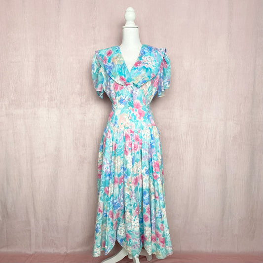 Vintage Dawn Joy Floral Fit & Flare Button Front Maxi Dress, Size M/L