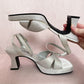 Y2K Mudd Silver Chunky Sandal Heels, Size 6.5