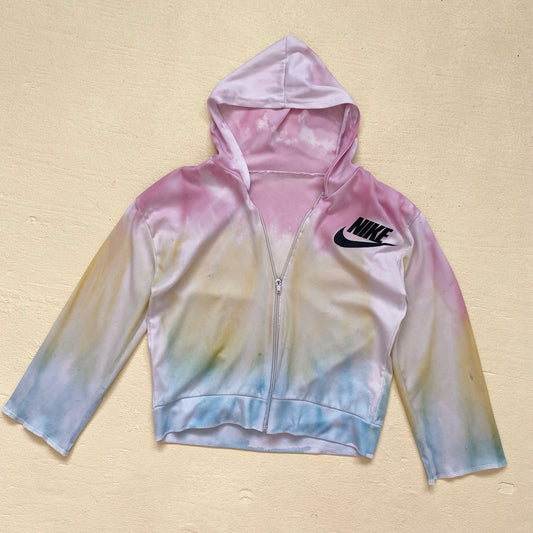 Upcycled Y2K Nike Tie Dye Crop Zip Up Hoodie, Size Small