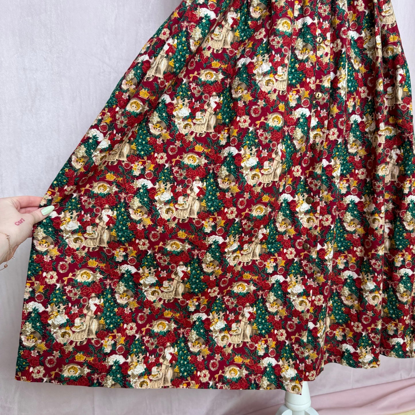 Vintage Christmas Angel Button Front Dress, Size Large