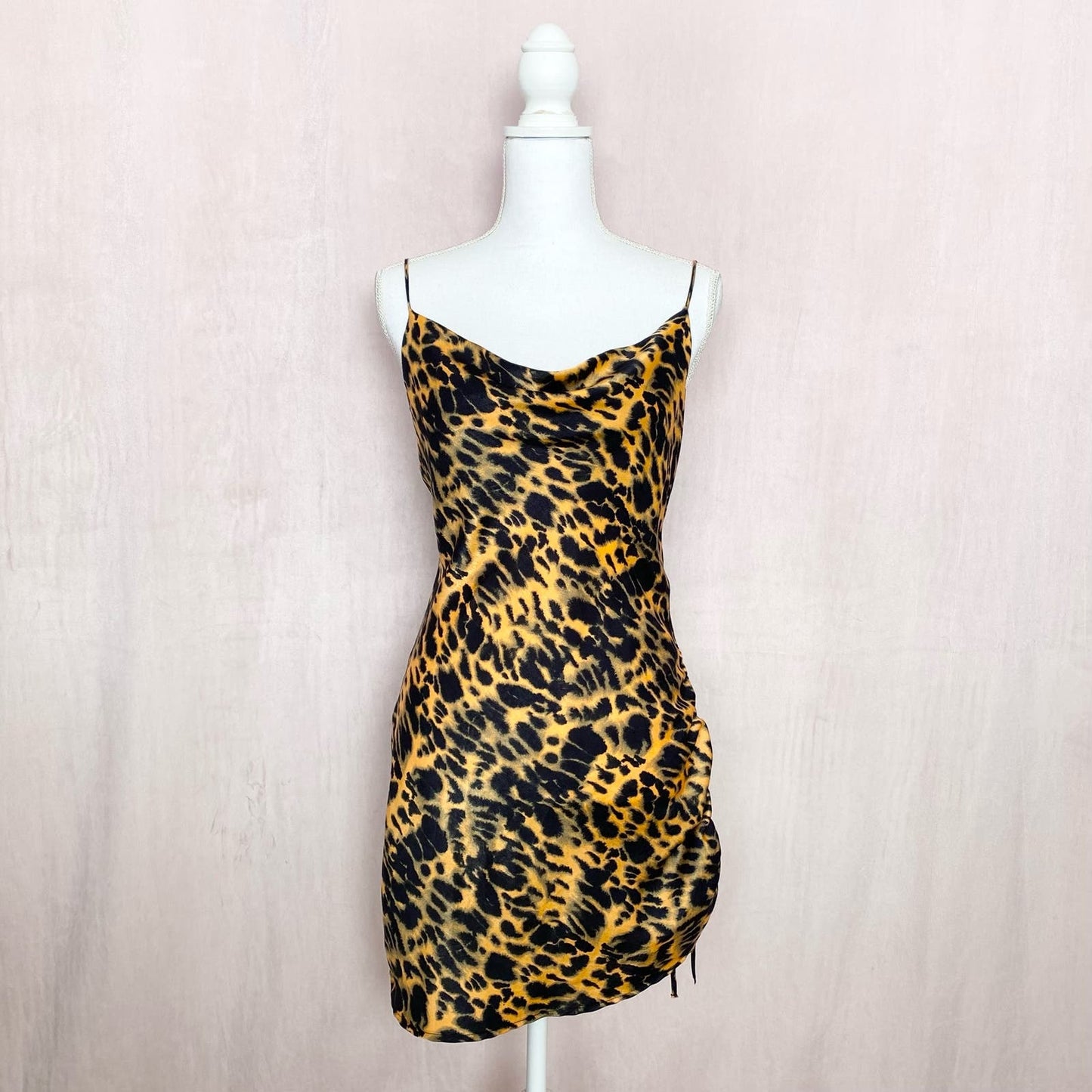 Secondhand Topshop Yellow Leopard Print Mini Slip Dress, Size 4