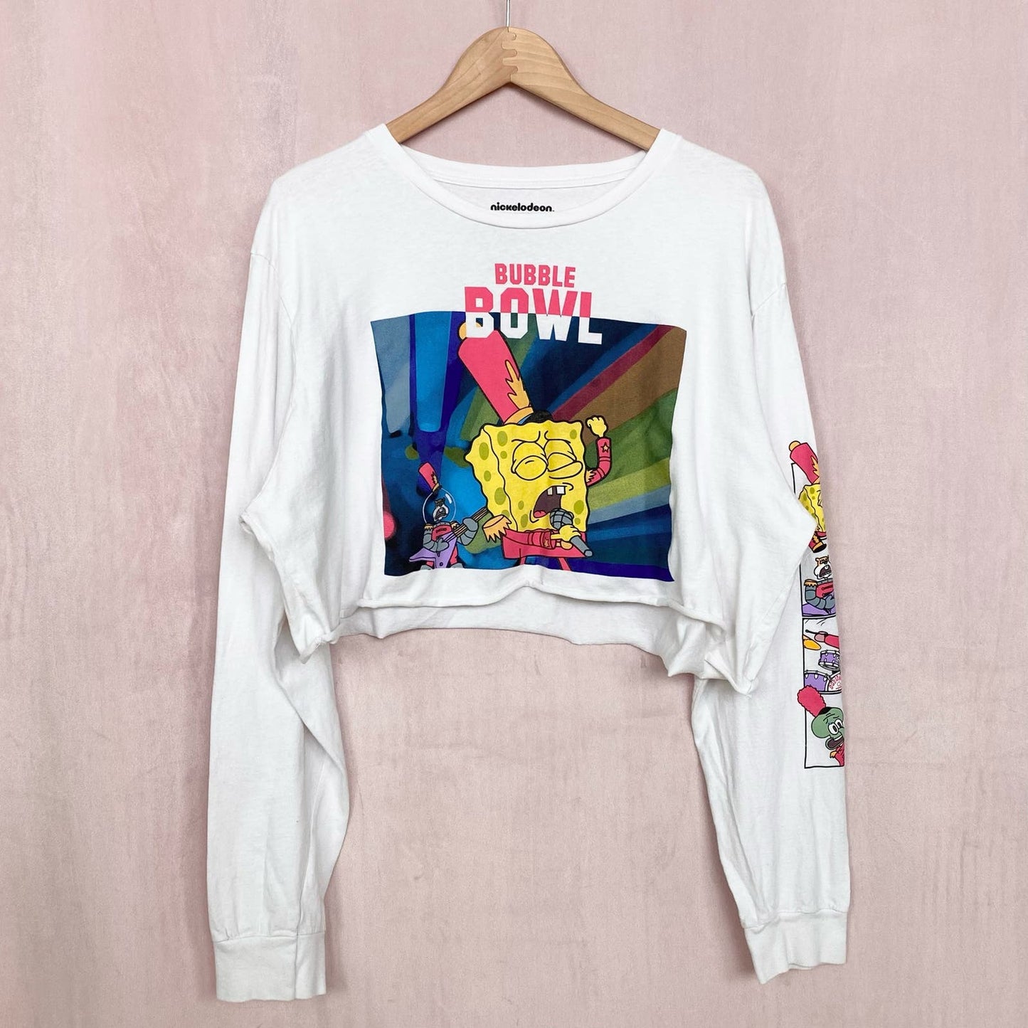 Reworked Spongebob Bubble Bowl Crop Long Sleeve, Size 3XL