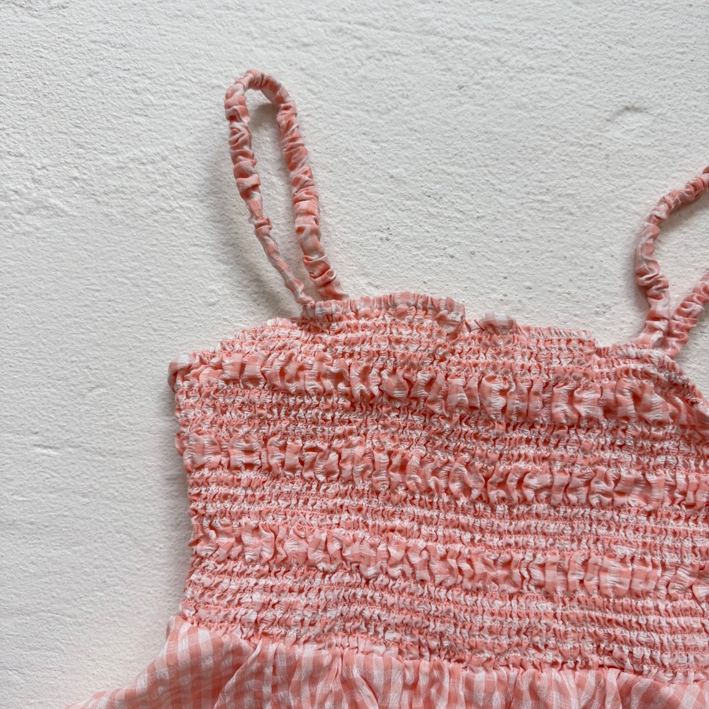 Secondhand Meraki Peach Gingham Smocked Peplum Crop Top, Women's Small