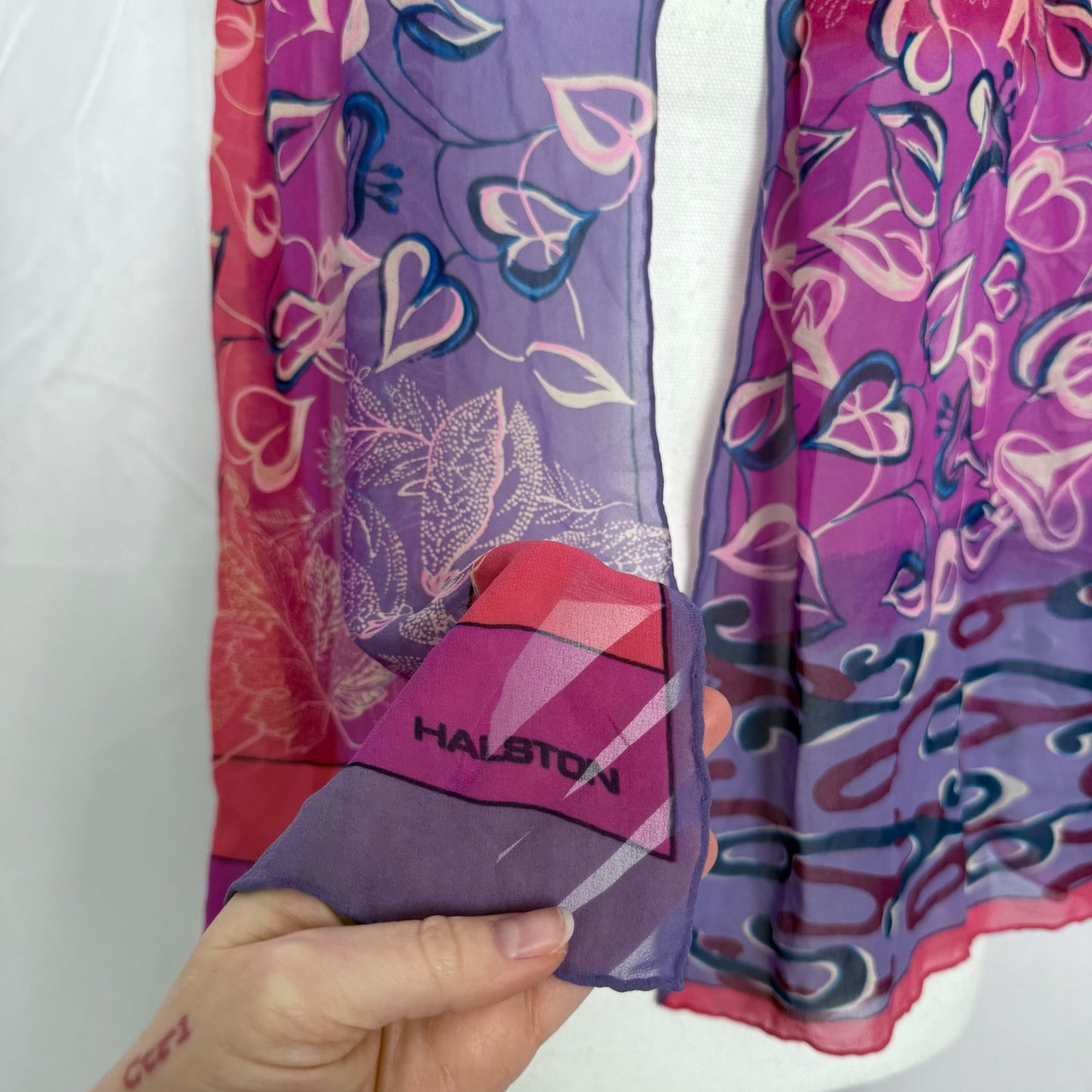 Vintage 70s Halston Floral Silk Scarf
