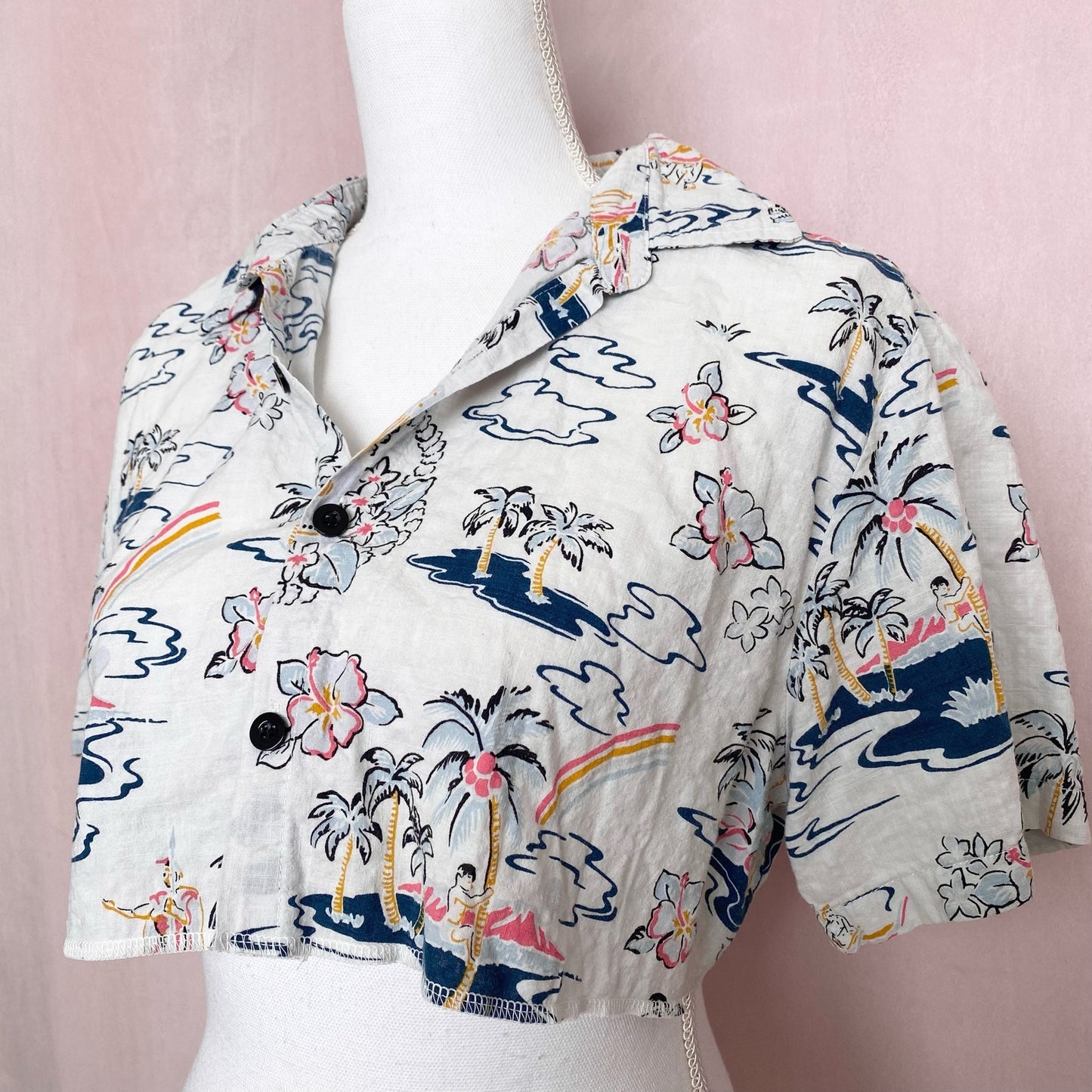 Upcycled Crop Hawaiian Shirt & Scrunchie Set, Size Medium