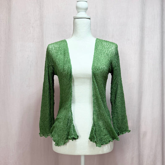 Preowned Shu-Shi Green Crochet Open Tie Front Cardigan, One Size