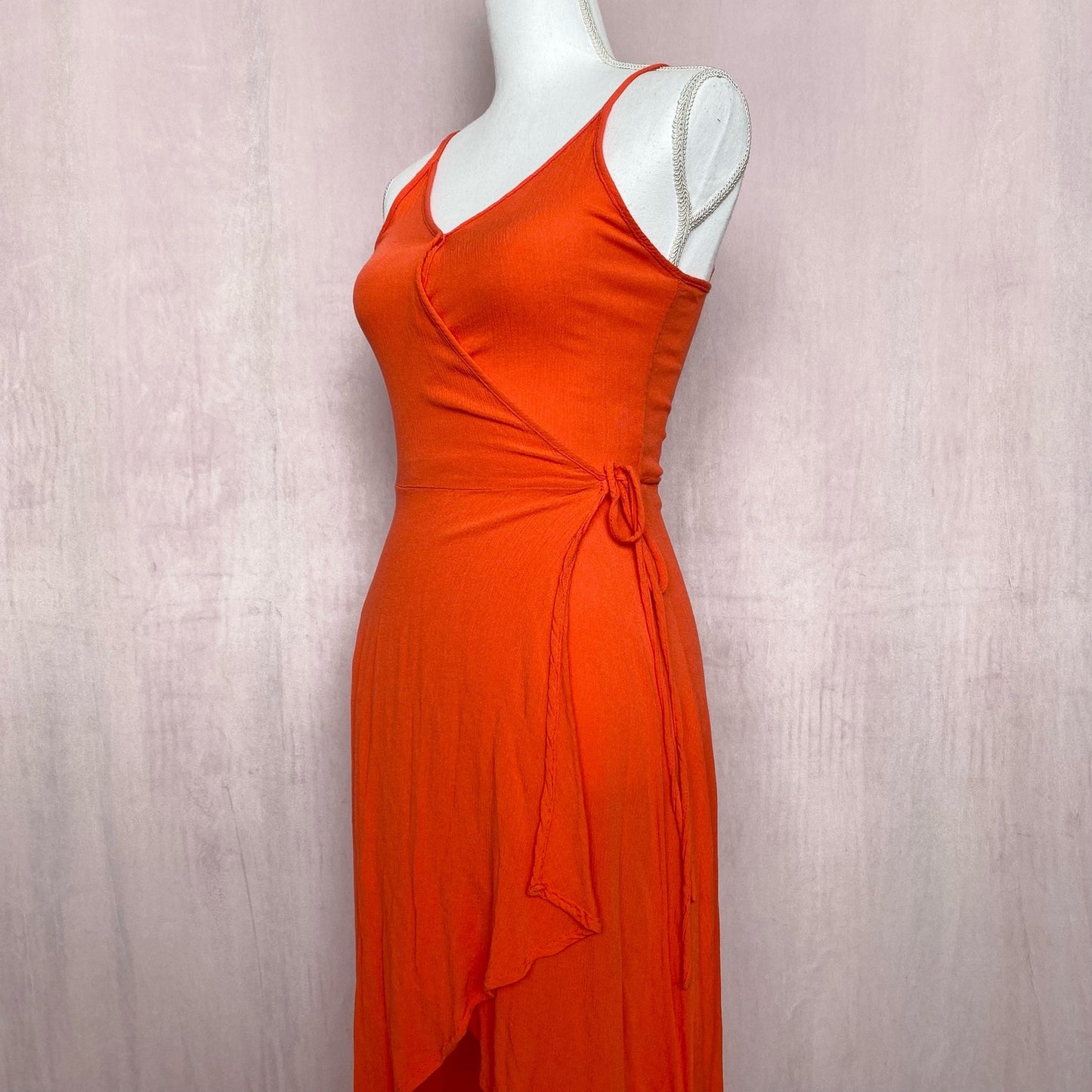 Secondhand Cotton On Fire Orange Wrap High Low Dress, Size Small