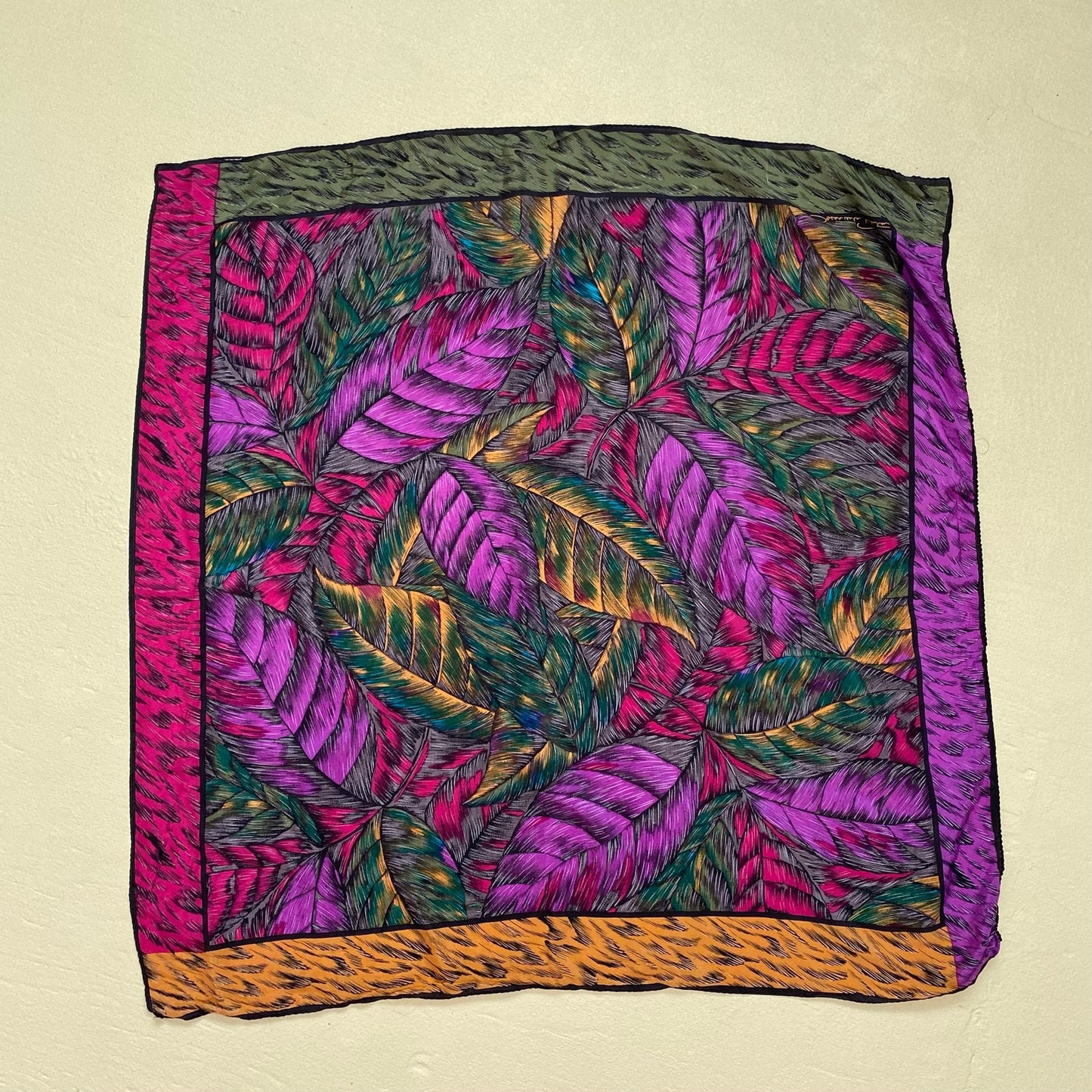 Vintage Oscar De La Renta Silk Leaf Print Scarf