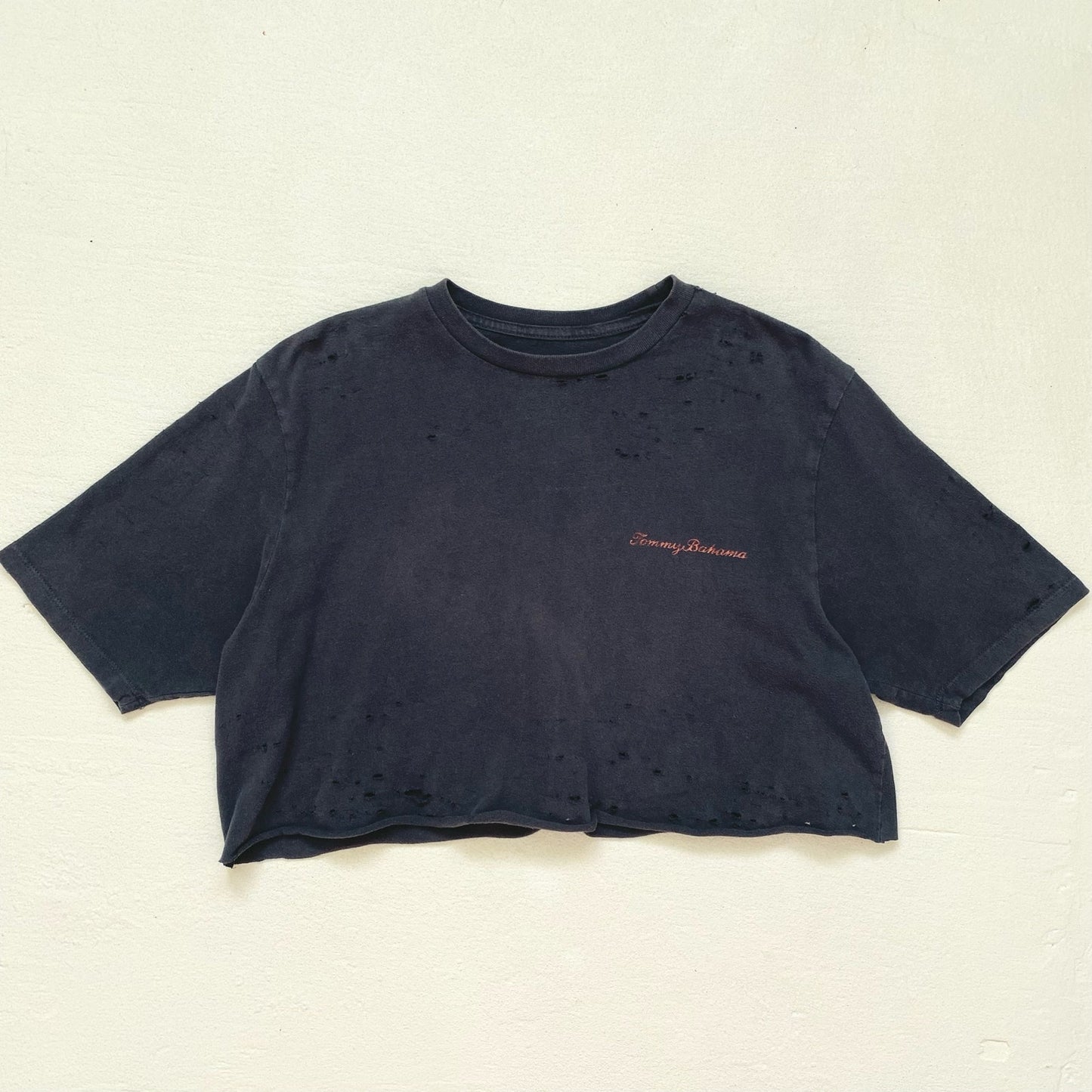Upcycled Tommy Bahama Parrotal Guidance Distressed Crop Tee