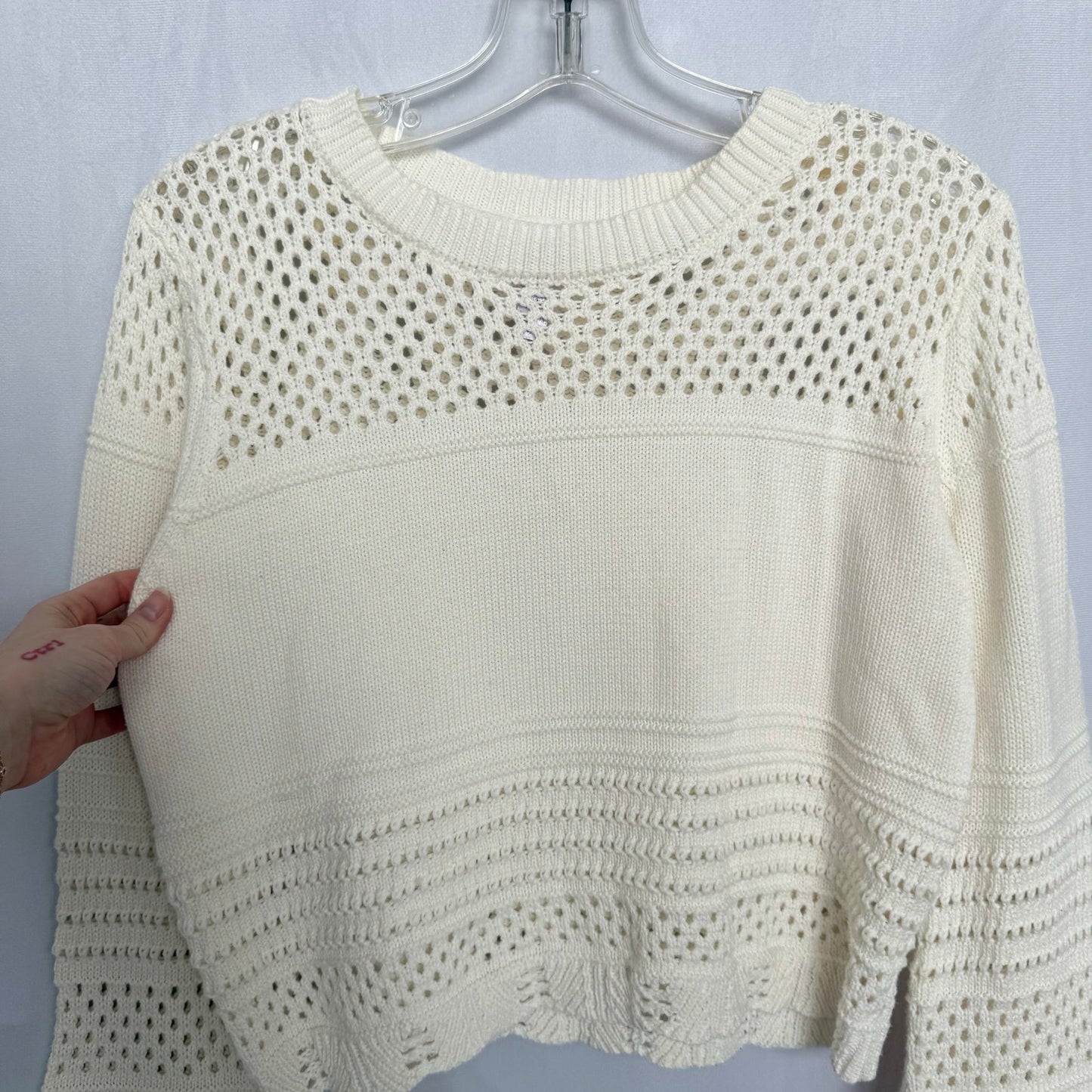 Secondhand Alya Cream Cropped Open Knit Sweater, Size Small