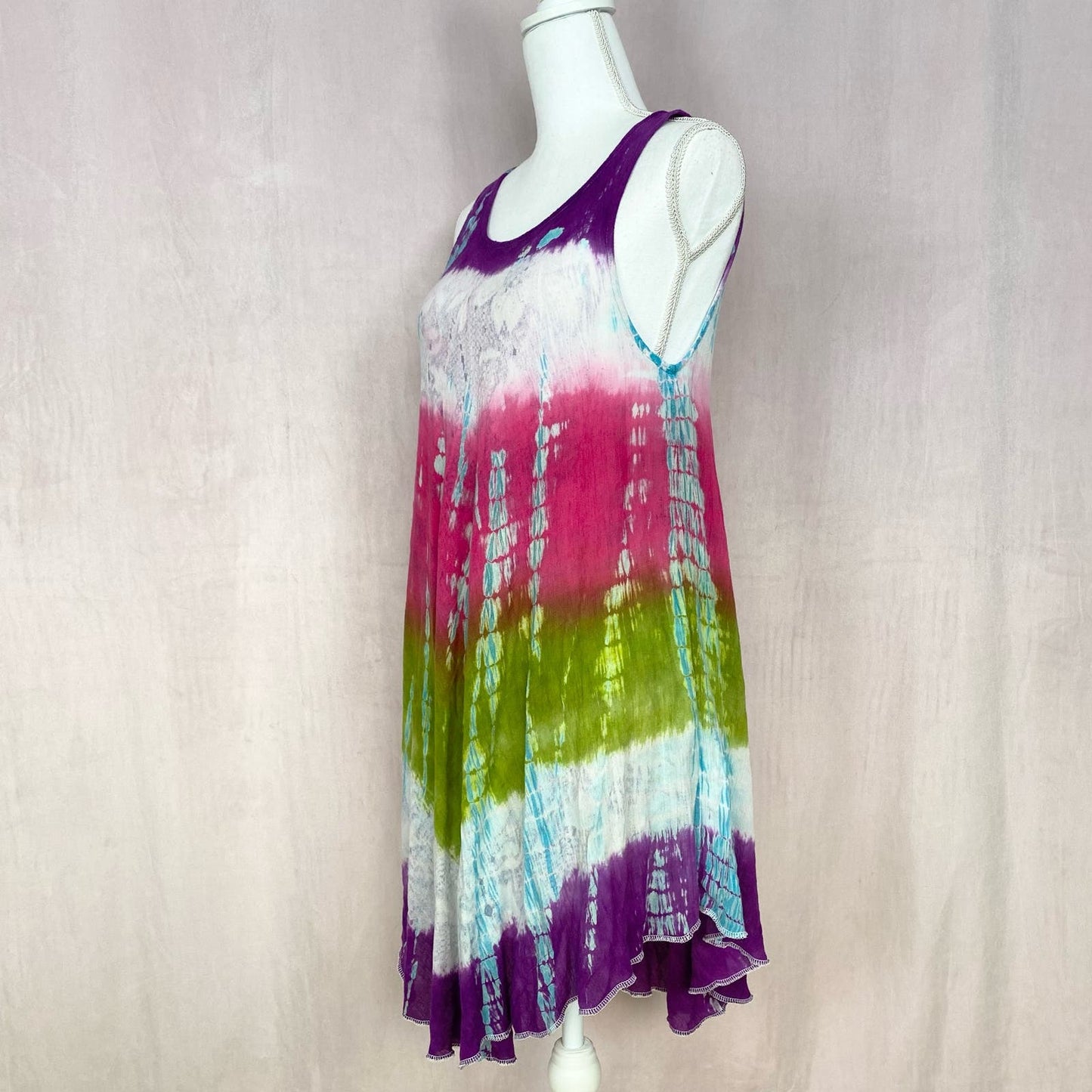 Upcycled Y2K Boho Hippie Tie Dye Summer Dress, Free Size
